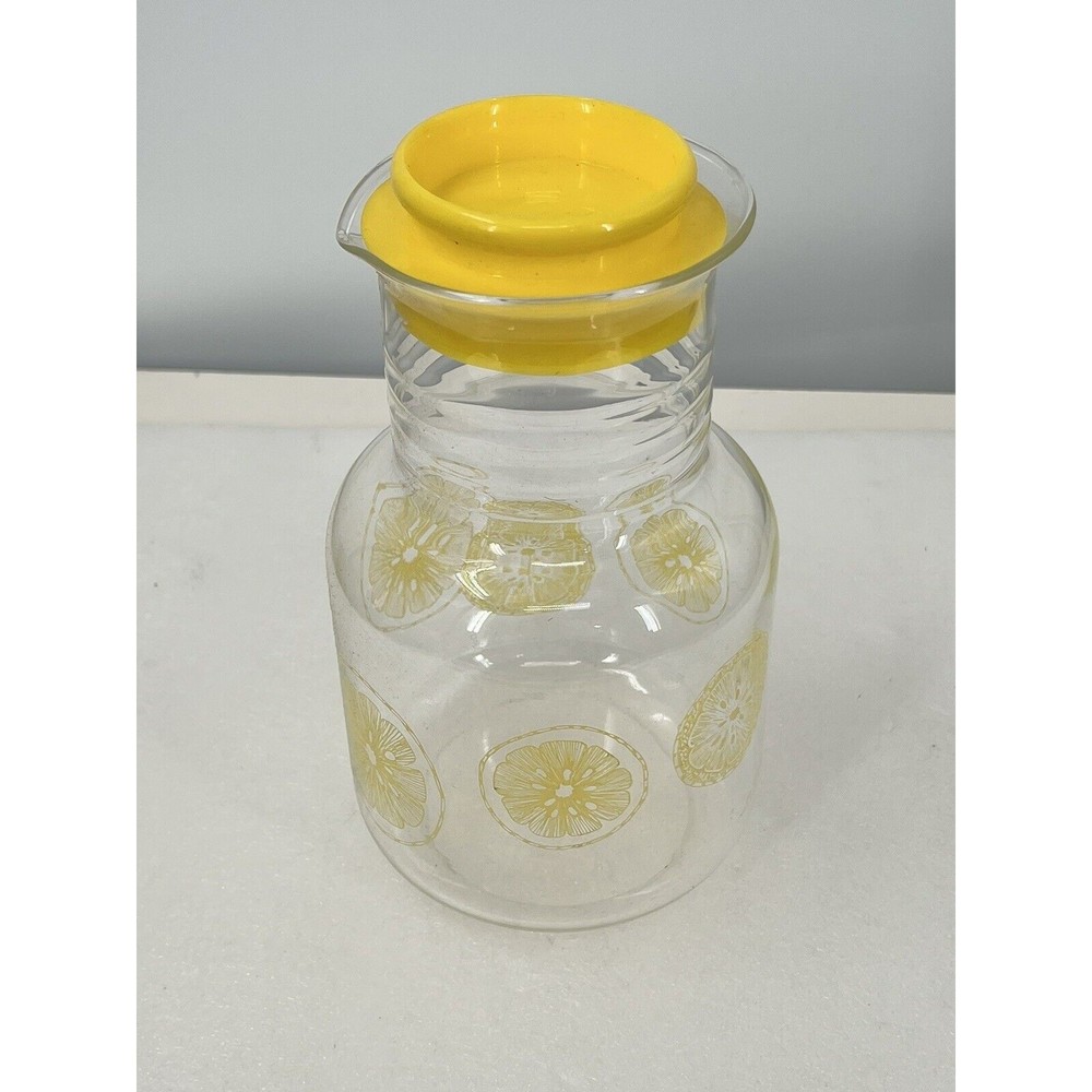 Vintage Pyrex 3515. 1.5 Quart Glass Lemonade Pitcher Carafe Citrus Slices w /Lid